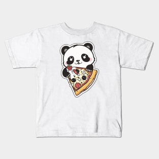 Cute Cartoon Panda Eating Pizza Funny Kawaii Kids T-Shirt